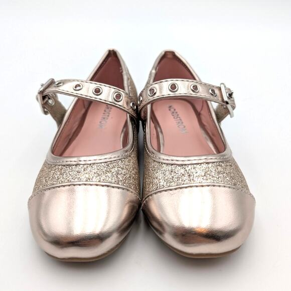 Nordstrom Kids' Everlee Mary Jane Flat Adjustable Strap Gold Size US8M EU24 - Picture 2 of 11